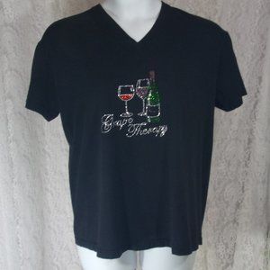 Top Tee Black Knit Top Bling Stones  "Grape Therapy" Size XL